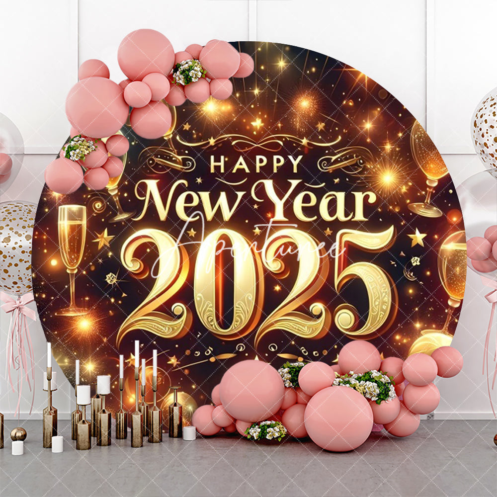 Aperturee - Aperturee Luxurious Golden Champagne New Year Round Backdrop