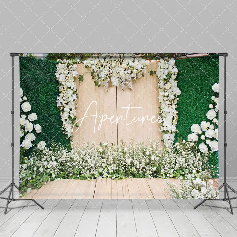 Aperturee - Aperturee Luxurious White Rose And Greenery Photo Backdrop