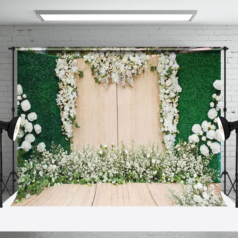 Aperturee - Aperturee Luxurious White Rose And Greenery Photo Backdrop