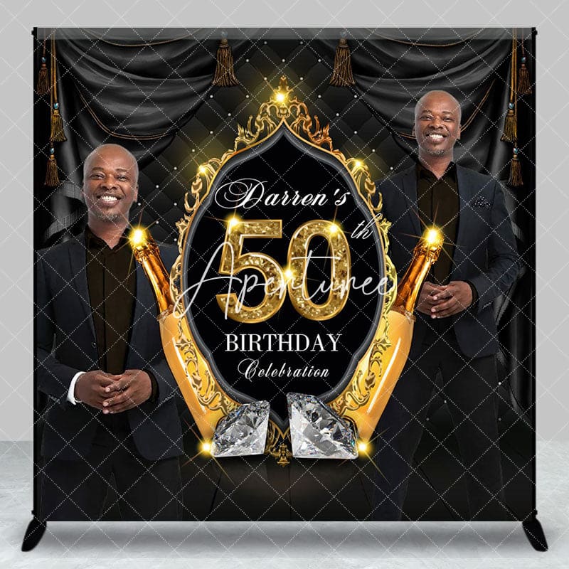 Aperturee - Aperturee Luxury Black Gold Custom Photo 50th Birthday Backdrop