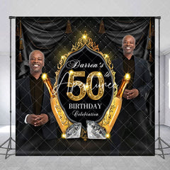 Aperturee - Aperturee Luxury Black Gold Custom Photo 50th Birthday Backdrop