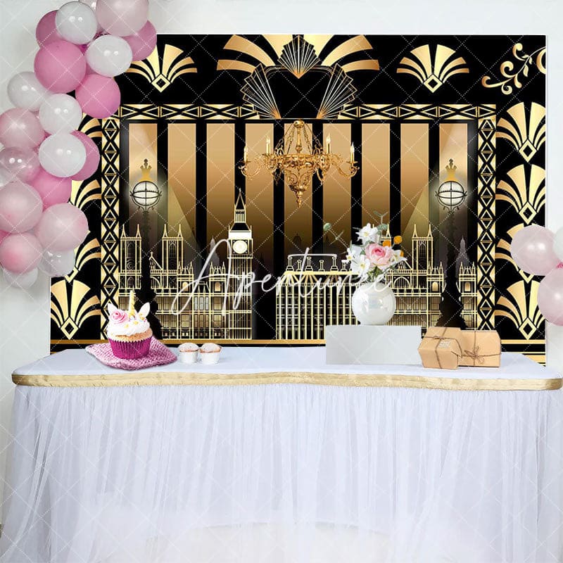 Aperturee - Aperturee Luxury Black Gold Gatsby Birthday Party Backdrop