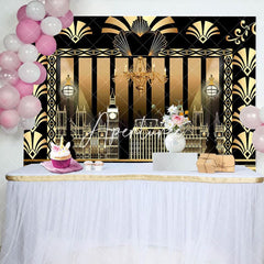 Aperturee - Aperturee Luxury Black Gold Gatsby Birthday Party Backdrop