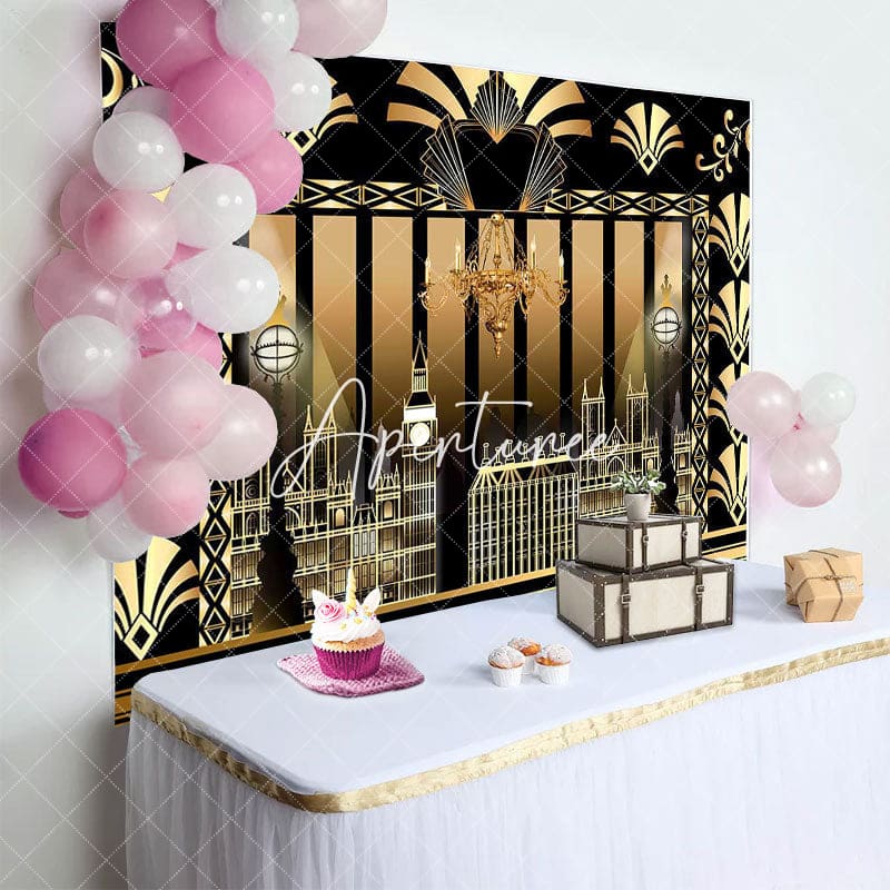 Aperturee - Aperturee Luxury Black Gold Gatsby Birthday Party Backdrop