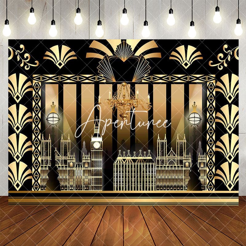 Aperturee - Aperturee Luxury Black Gold Gatsby Birthday Party Backdrop