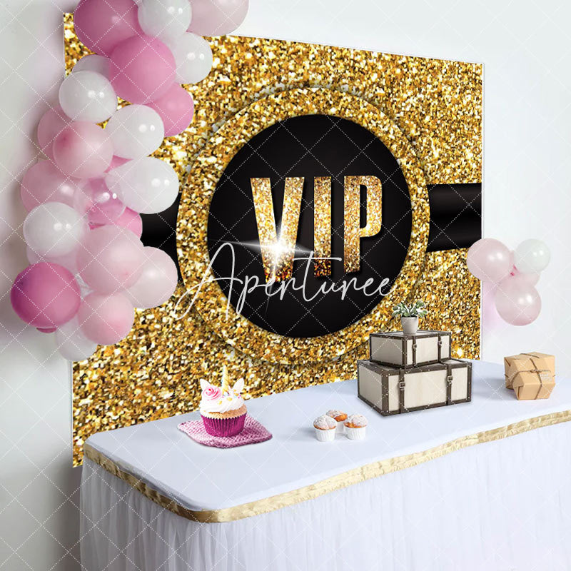 Aperturee - Aperturee Luxury Black Gold Glitter Vip Birthday Party Backdrop