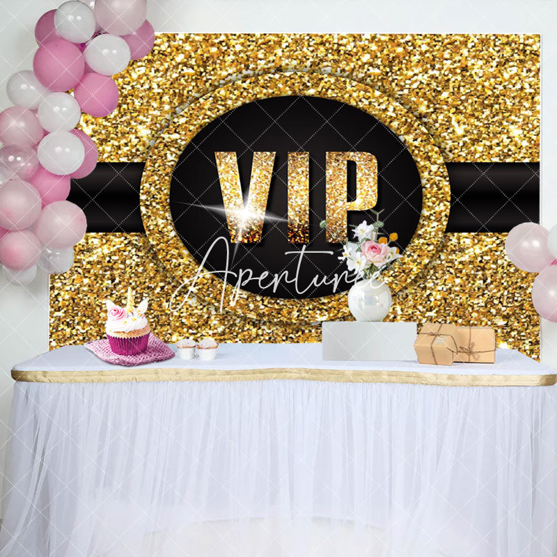 Aperturee - Aperturee Luxury Black Gold Glitter Vip Birthday Party Backdrop