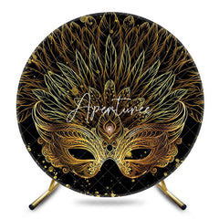 Aperturee - Aperturee Luxury Black Gold Mask Masquerade Round Backdrop