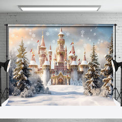 Aperturee - Aperturee Luxury Castle Snowflake Trees Christmas Backdrop