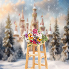 Aperturee - Aperturee Luxury Castle Snowflake Trees Christmas Backdrop