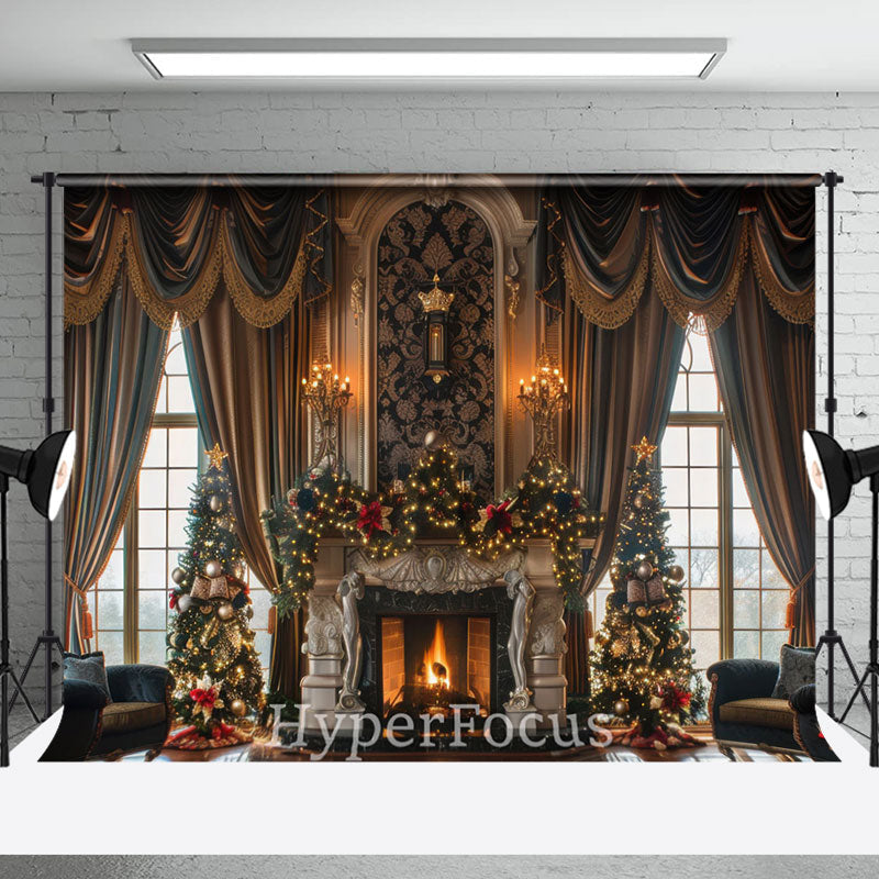 Aperturee - Aperturee Luxury Curtain Candle Fireplace Christmas Backdrop