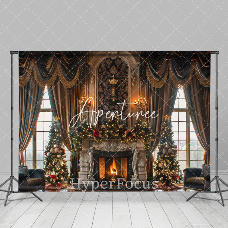 Aperturee - Aperturee Luxury Curtain Candle Fireplace Christmas Backdrop