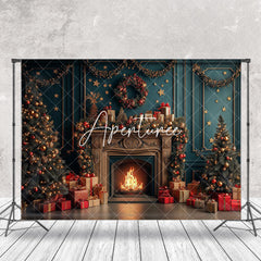 Aperturee - Aperturee Luxury Fireplace Wall Gifts Trees Christmas Backdrop