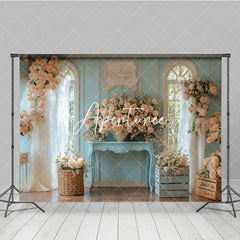 Aperturee - Aperturee Luxury Floral Rose Blue Room Wedding Backdrop