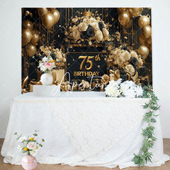 Aperturee - Aperturee Luxury Gold Balloons Floral 75th Birthday Backdrop