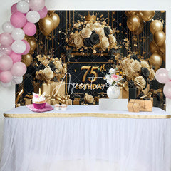 Aperturee - Aperturee Luxury Gold Balloons Floral 75th Birthday Backdrop