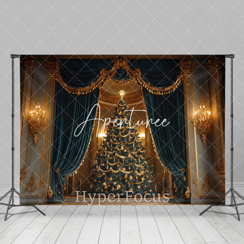 Aperturee - Aperturee Luxury Gold Curtain Xmas Tree Christmas Vibe Backdrop