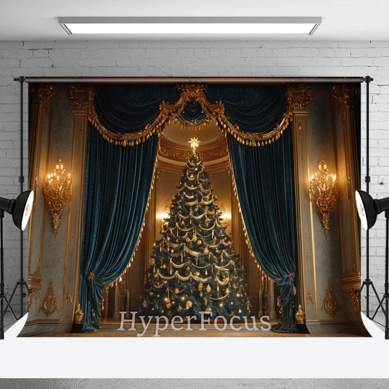 Aperturee - Aperturee Luxury Gold Curtain Xmas Tree Christmas Vibe Backdrop