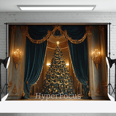 Aperturee - Aperturee Luxury Gold Curtain Xmas Tree Christmas Vibe Backdrop