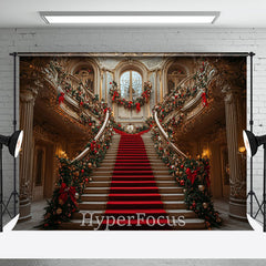 Aperturee - Aperturee Luxury Gold Palace Stairs Festive Christmas Backdrop