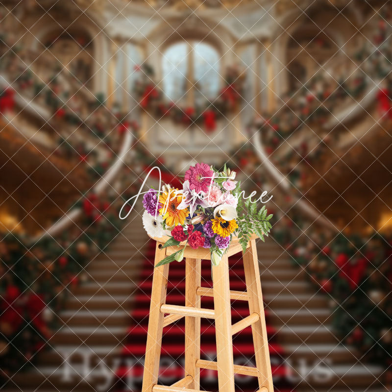 Aperturee - Aperturee Luxury Gold Palace Stairs Festive Christmas Backdrop