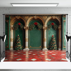 Aperturee - Aperturee Luxury Green Wall Red Floor Christmas Vibe Backdrop