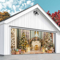 Aperturee - Aperturee Luxury Indoor Fireplace Xmas Tree Garage Door Banner