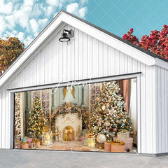 Aperturee - Aperturee Luxury Indoor Fireplace Xmas Tree Garage Door Banner