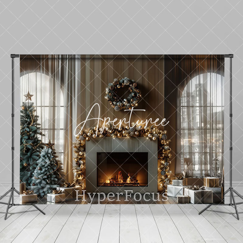 Aperturee - Aperturee Luxury Modern Firepalce Curtain Christmas Backdrop