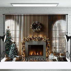 Aperturee - Aperturee Luxury Modern Firepalce Curtain Christmas Backdrop