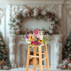 Aperturee - Aperturee Luxury Palace Fireplace Floral Christmas Backdrop