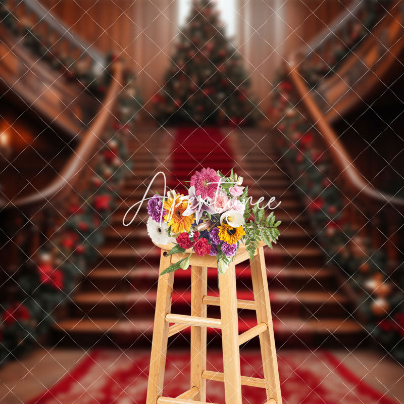 Aperturee - Aperturee Luxury Red Festive Christmas Vibe Stairs Backdrop