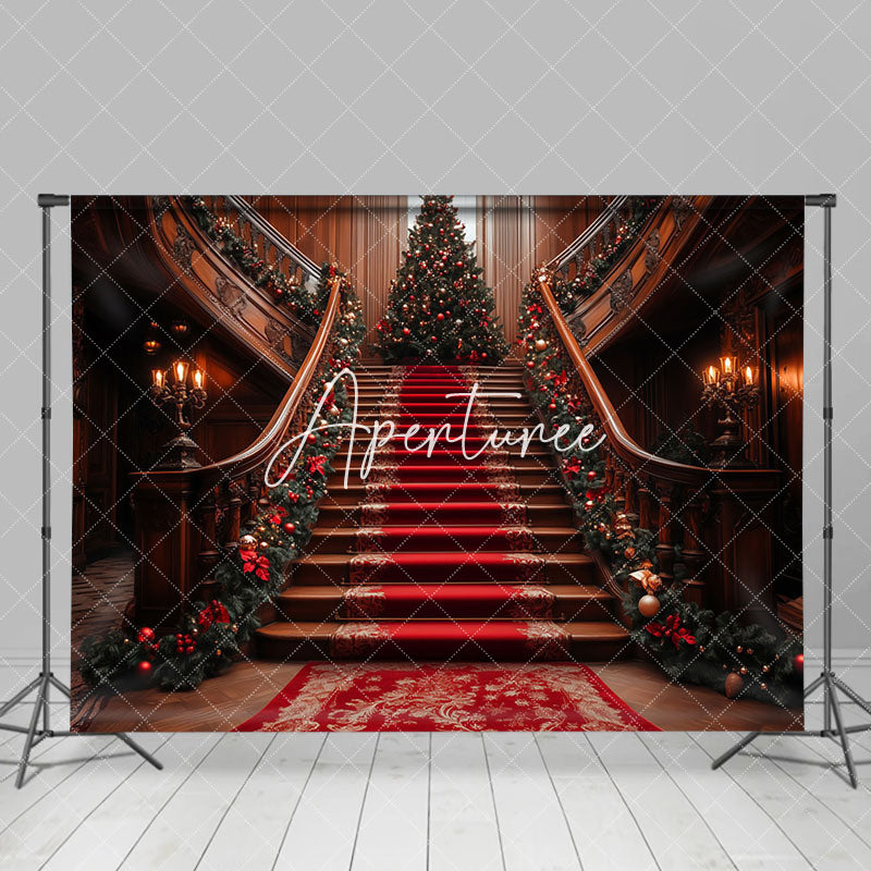 Aperturee - Aperturee Luxury Red Festive Christmas Vibe Stairs Backdrop