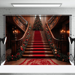 Aperturee - Aperturee Luxury Red Festive Christmas Vibe Stairs Backdrop