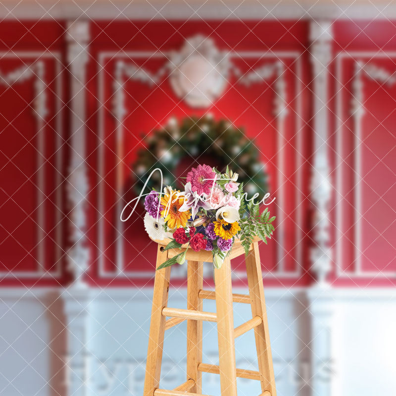 Aperturee - Aperturee Luxury Red White Wall Wreath Christmas Vibe Backdrop