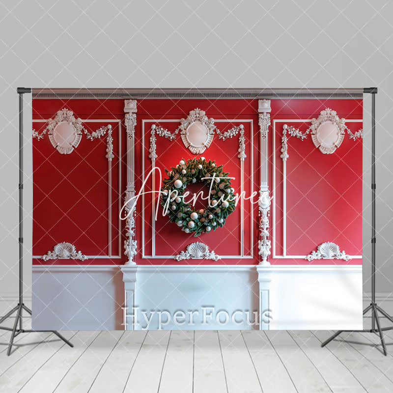 Aperturee - Aperturee Luxury Red White Wall Wreath Christmas Vibe Backdrop