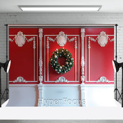 Aperturee - Aperturee Luxury Red White Wall Wreath Christmas Vibe Backdrop