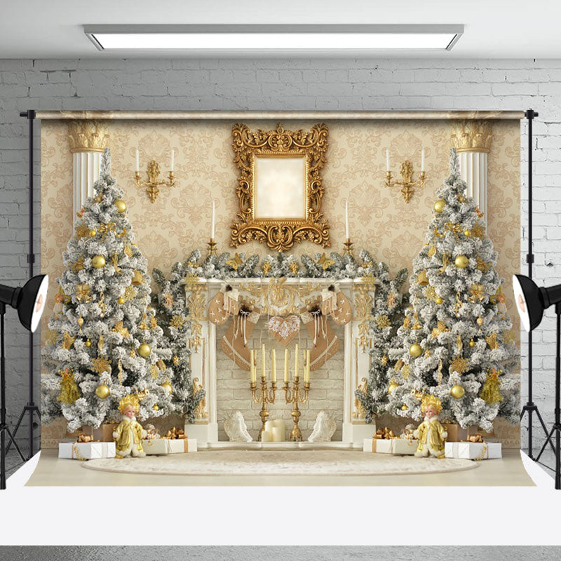 Aperturee - Aperturee Luxury Retro Palace Wall Trees Christmas Backdrop