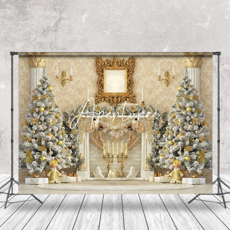 Aperturee - Aperturee Luxury Retro Palace Wall Trees Christmas Backdrop