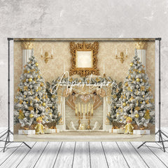 Aperturee - Aperturee Luxury Retro Palace Wall Trees Christmas Backdrop