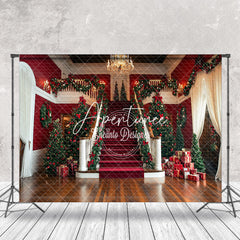 Aperturee - Aperturee Luxury Staircase Xmas Tree Gift Christmas Backdrop