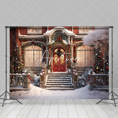 Aperturee - Aperturee Luxury Villa Snowy Window Door Steps Xmas Backdrop