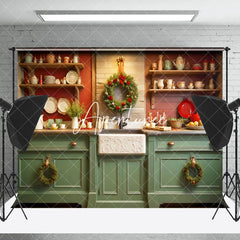 Aperturee - Aperturee Luxury Vintage Kitchen Wreath Christmas Backdrop