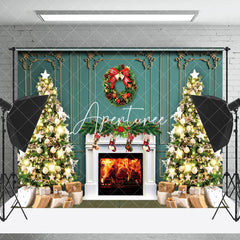 Aperturee - Aperturee Luxury Wall Wreath Fireplace Tree Christmas Backdrop