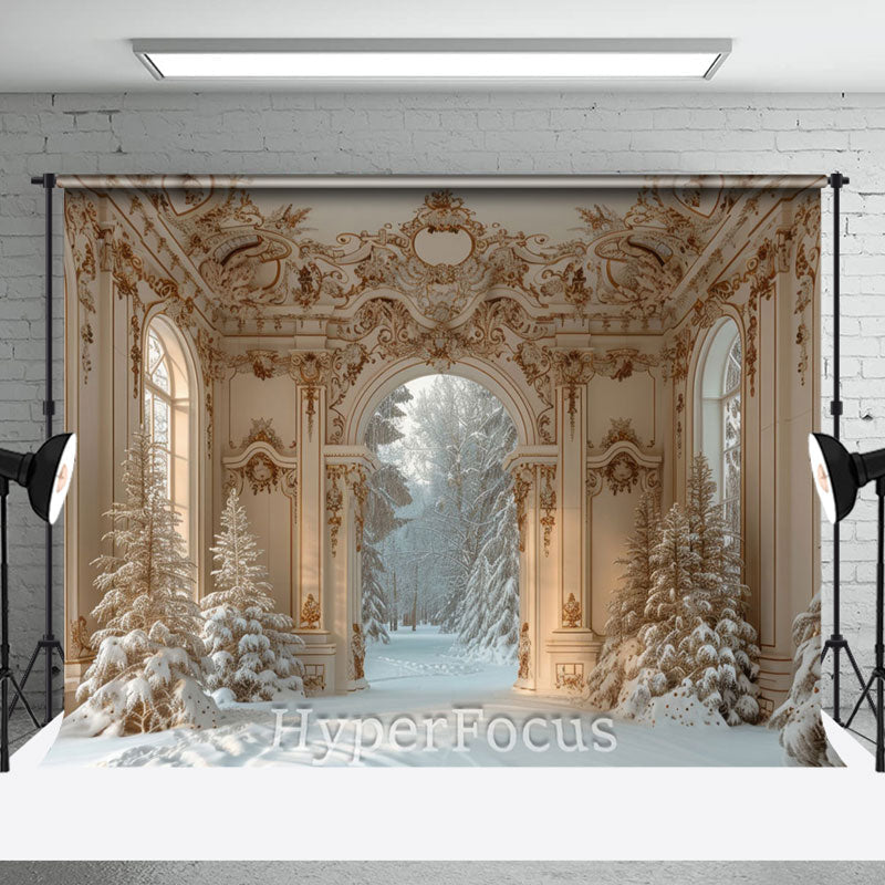 Aperturee - Aperturee Luxury White Palace Architecture Winter Backdrop