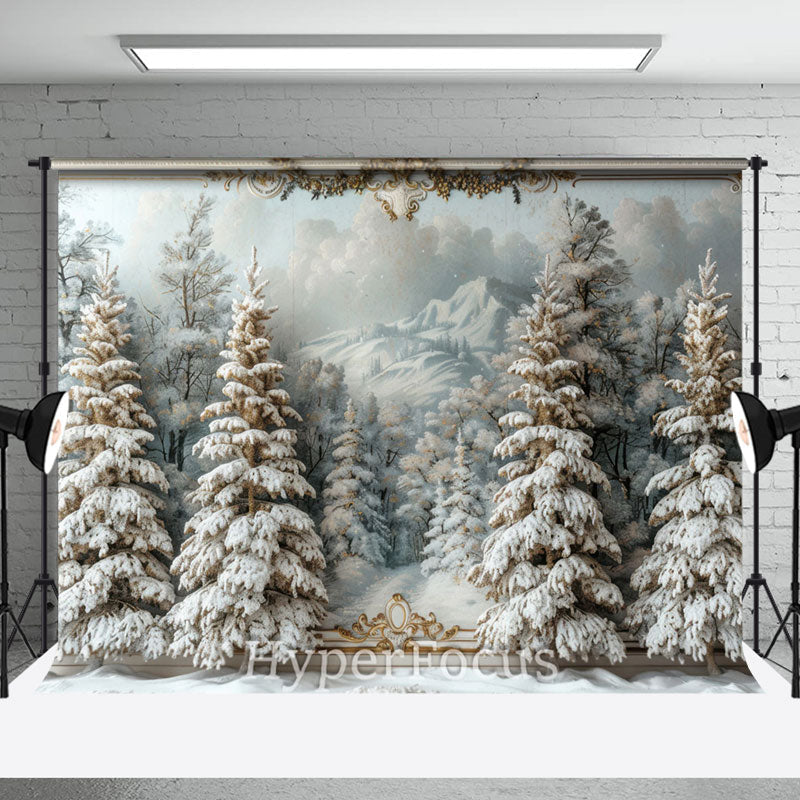 Aperturee - Aperturee Luxury White Snowy Pine Trees Winter Photo Backdrop