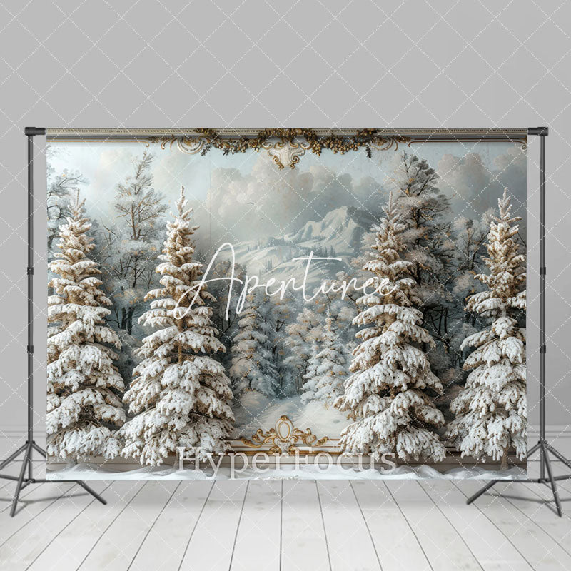 Aperturee - Aperturee Luxury White Snowy Pine Trees Winter Photo Backdrop