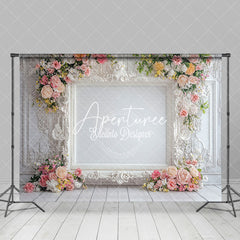 Aperturee - Aperturee Luxury White Wall Pink Roses Wedding Photo Backdrop