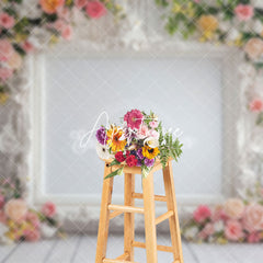 Aperturee - Aperturee Luxury White Wall Pink Roses Wedding Photo Backdrop