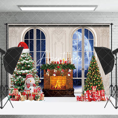 Aperturee - Aperturee Luxury Window Fireplace Trees Gifts Christmas Backdrop